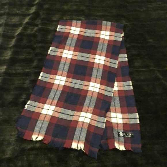 Pure New Wool scarf striped unisex in colors of navy burgundy off white & black - Picture 1 of 4